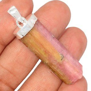 Natural Pink Tourmaline Crystal 925 Sterling Silver Pendant REIKI, Healing